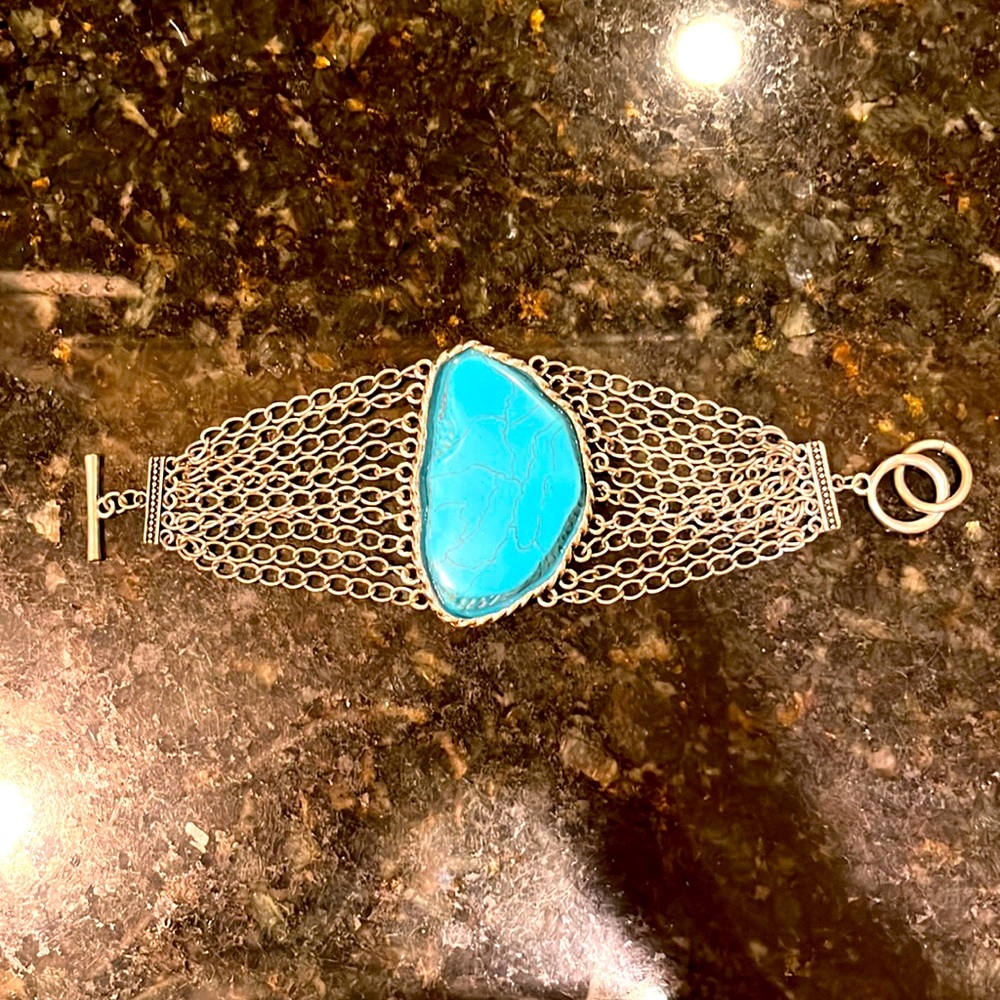 Massive faux turquoise piece costume jewelry bracelet.